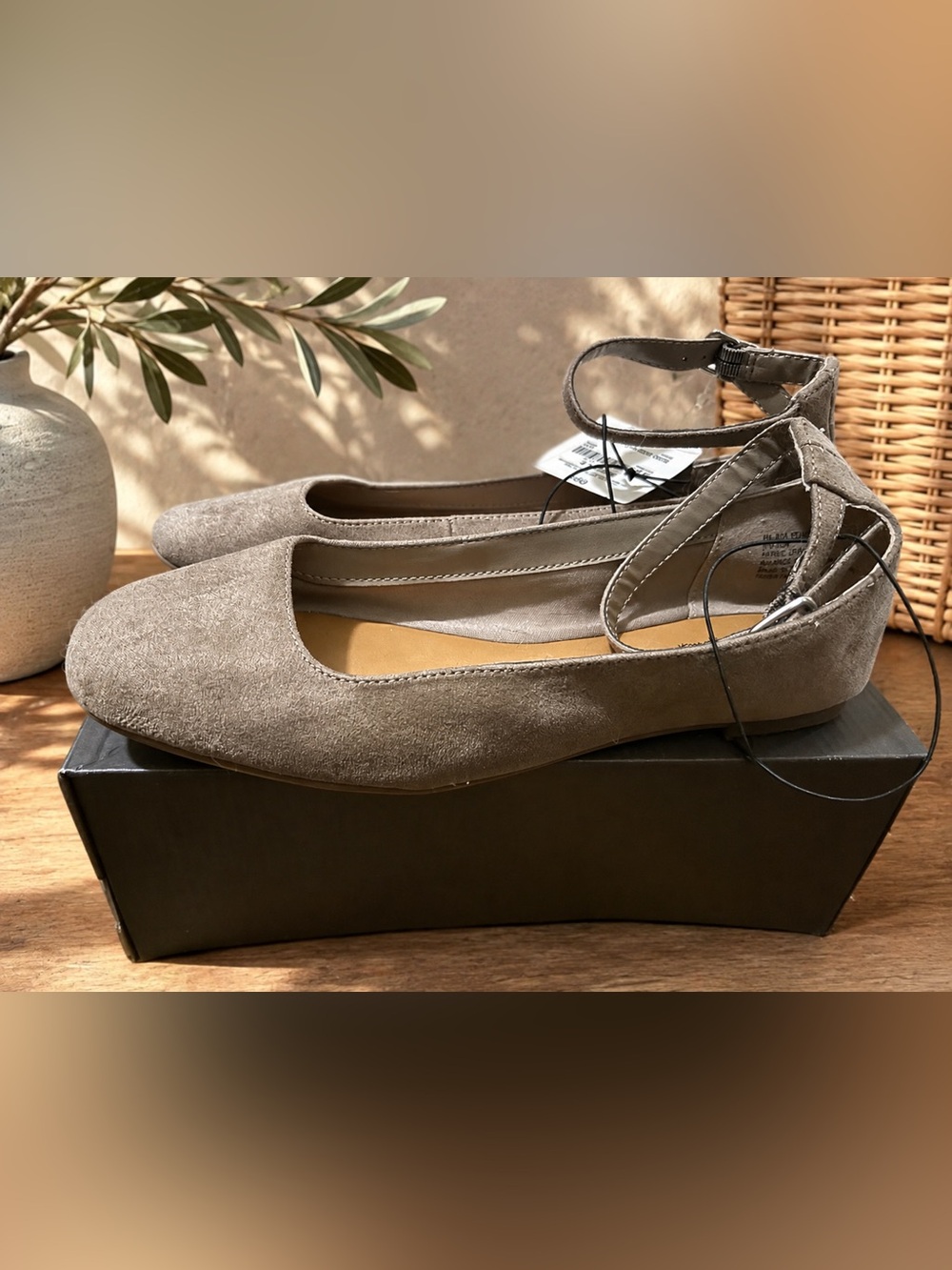 Women's ANA Kearny Suede Ankle-Strap Flats in Taupe Size 8M